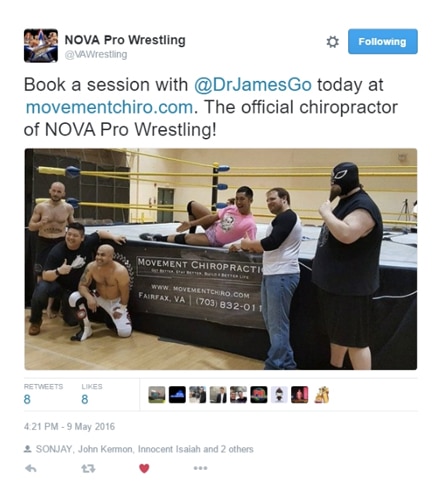 Chiropractor Burke VA James Go at wrestling