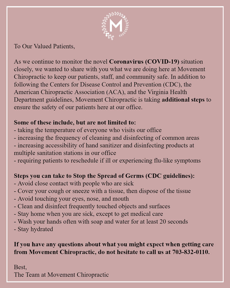 Covid-19 Announcement at Movement Chiropractic